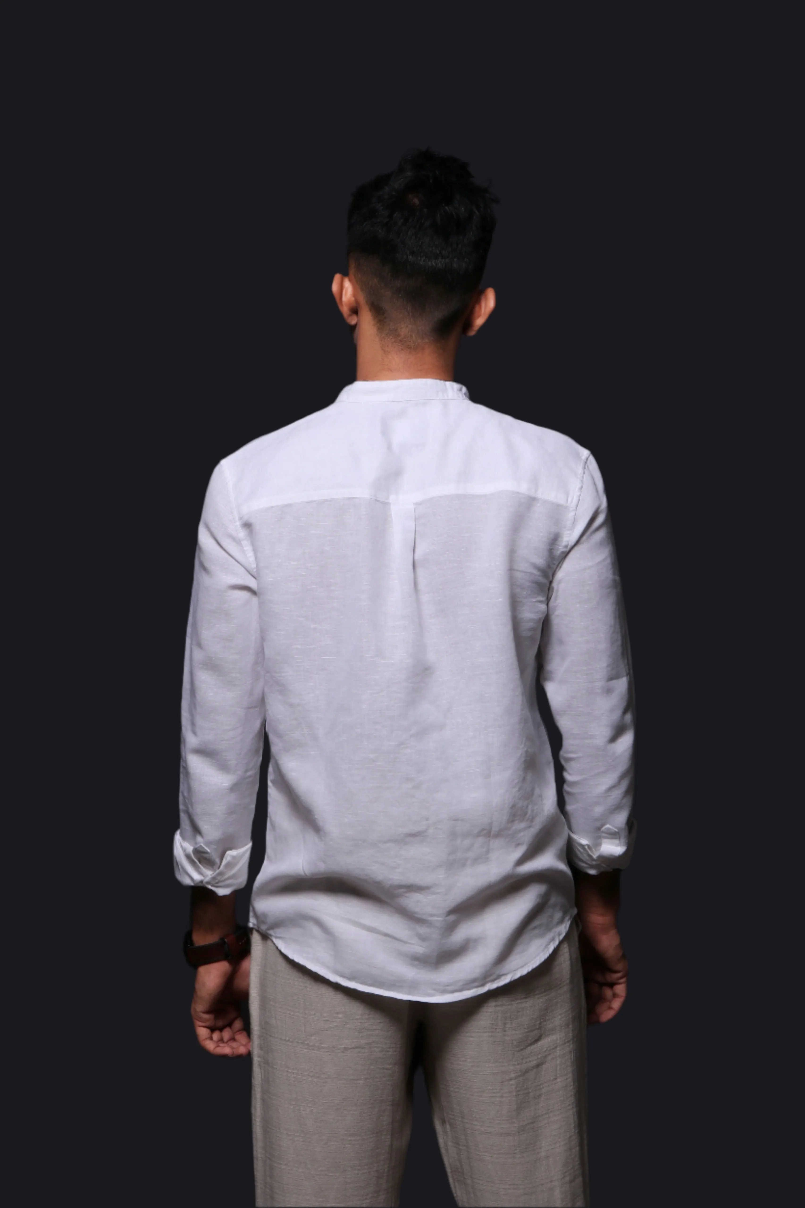 WHITE LINEN REGULAR FIT SHIRT