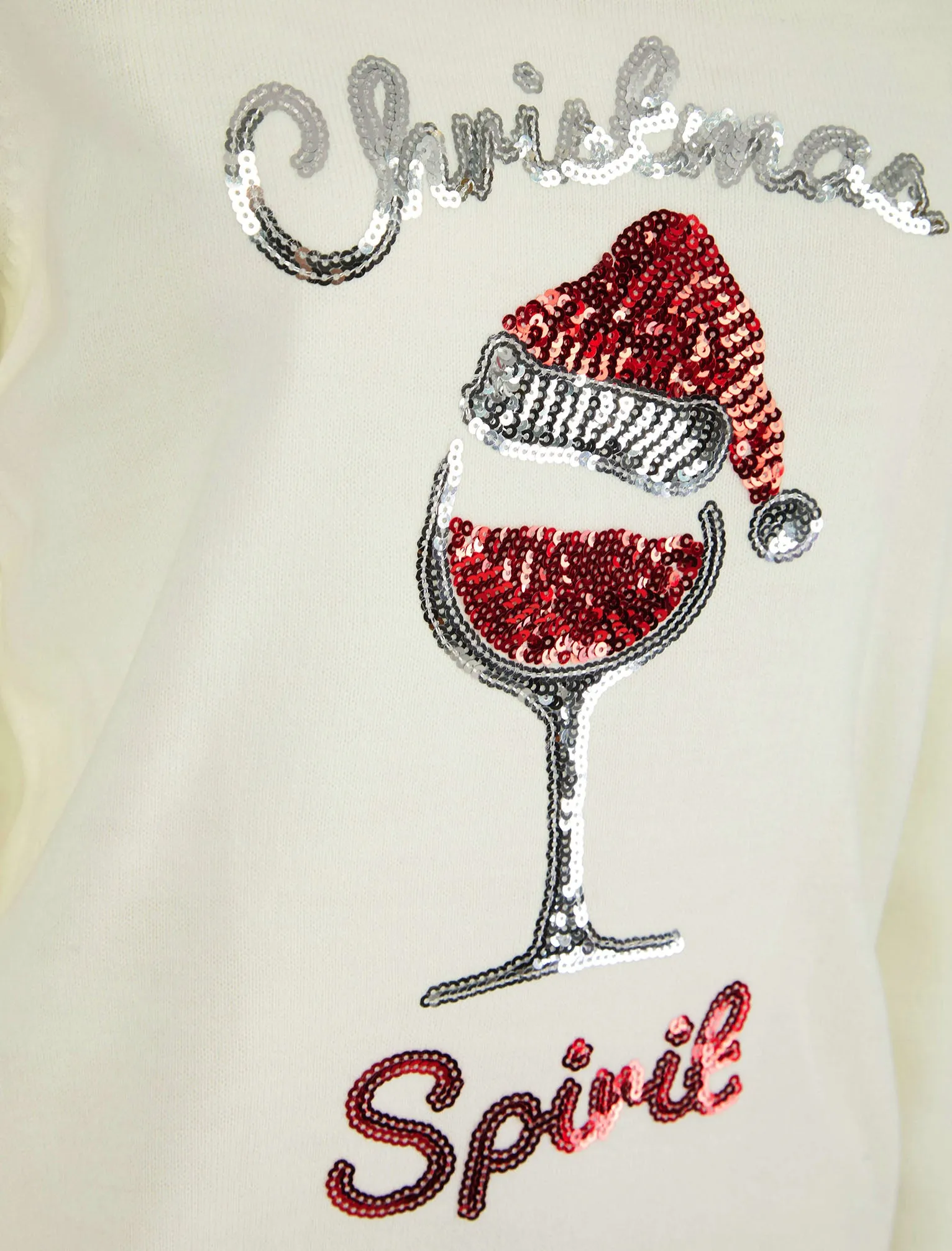 Women's Santa Wine Sequin Novelty Knitted Christmas Jumper in Gardenia - Merry Christmas