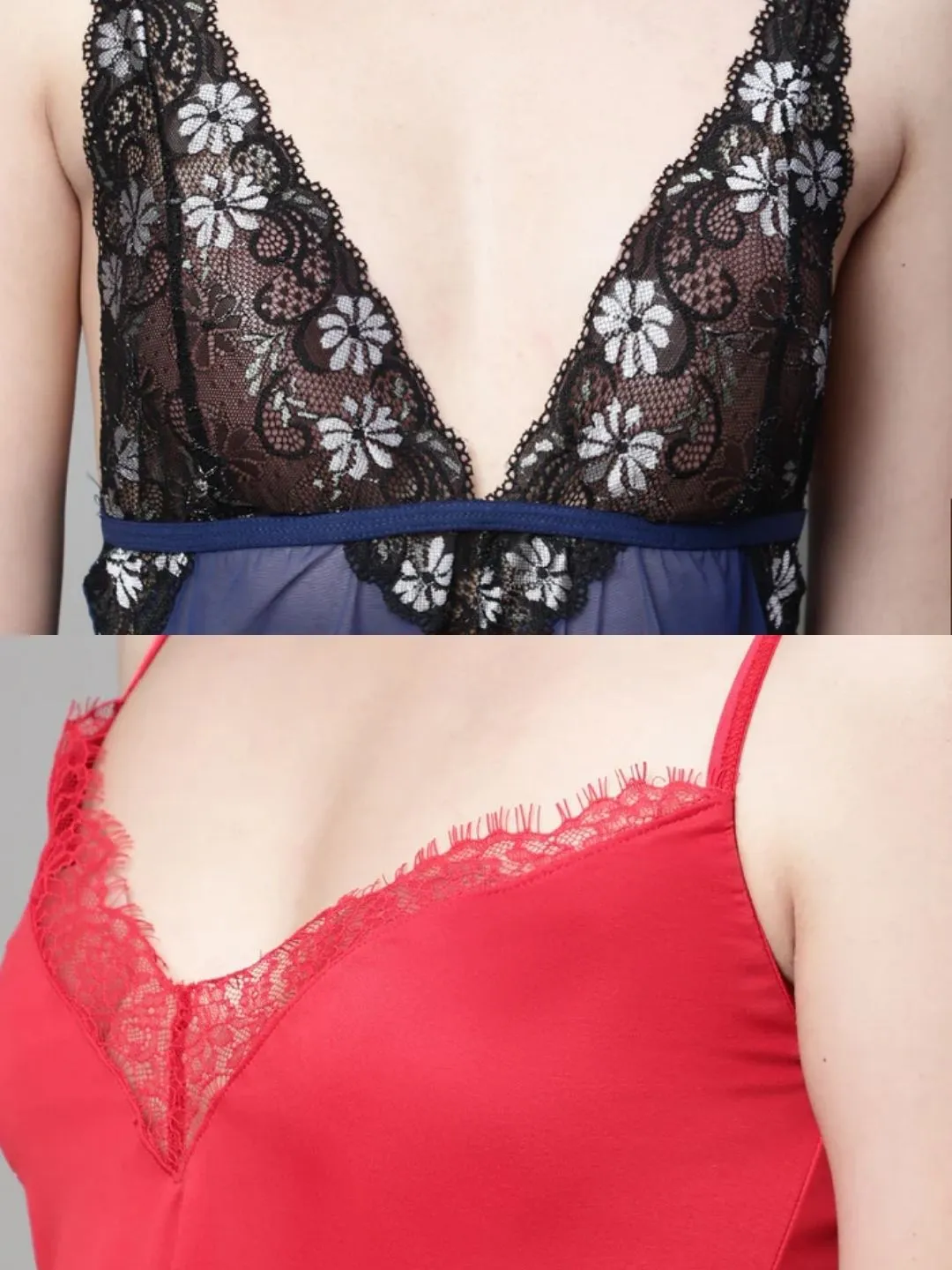 Women's Set Of 2 Blue & Red Strap Net Baby Doll