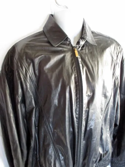 ZILLI NAPOLEON FRANCE LAMBSKIN Leather Silk moto jacket BLACK 52 coat MENS biker
